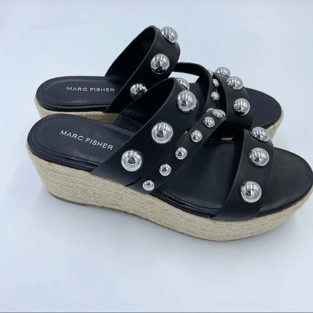 Marc Fisher Jalyn Platform Espadrilles Sandals Black Sz 9